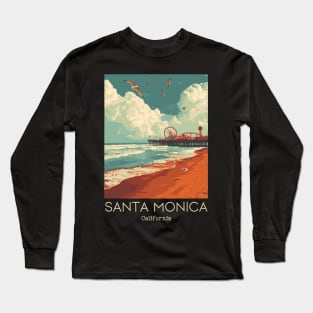 A Vintage Travel Illustration of Santa Monica - California - US Long Sleeve T-Shirt